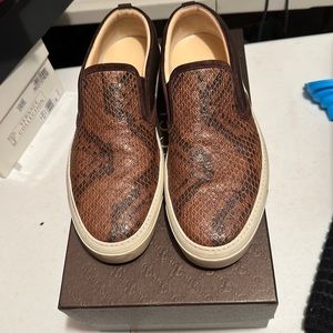 Gucci Brown Microguccissima Python And Leather Slip On Sneakers
